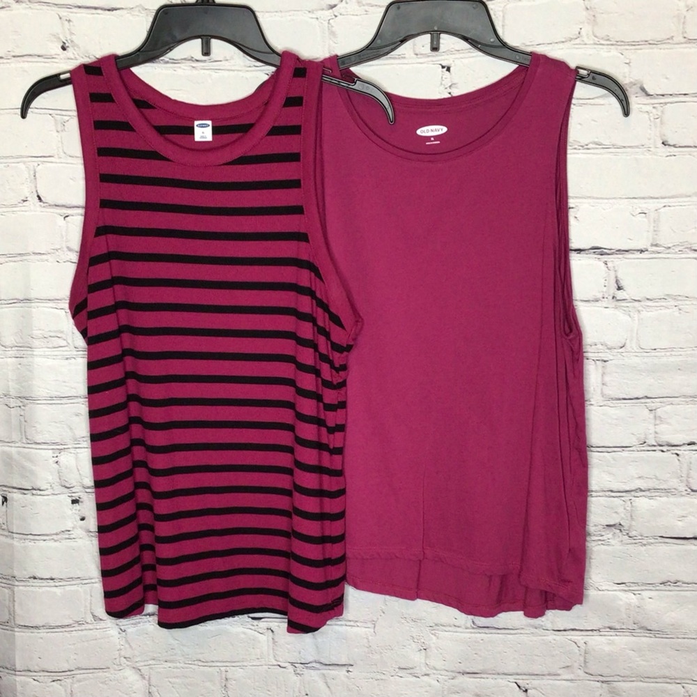 Old Navy Tank Top Bundle of 2 Wine & Black Striped and Wine XL